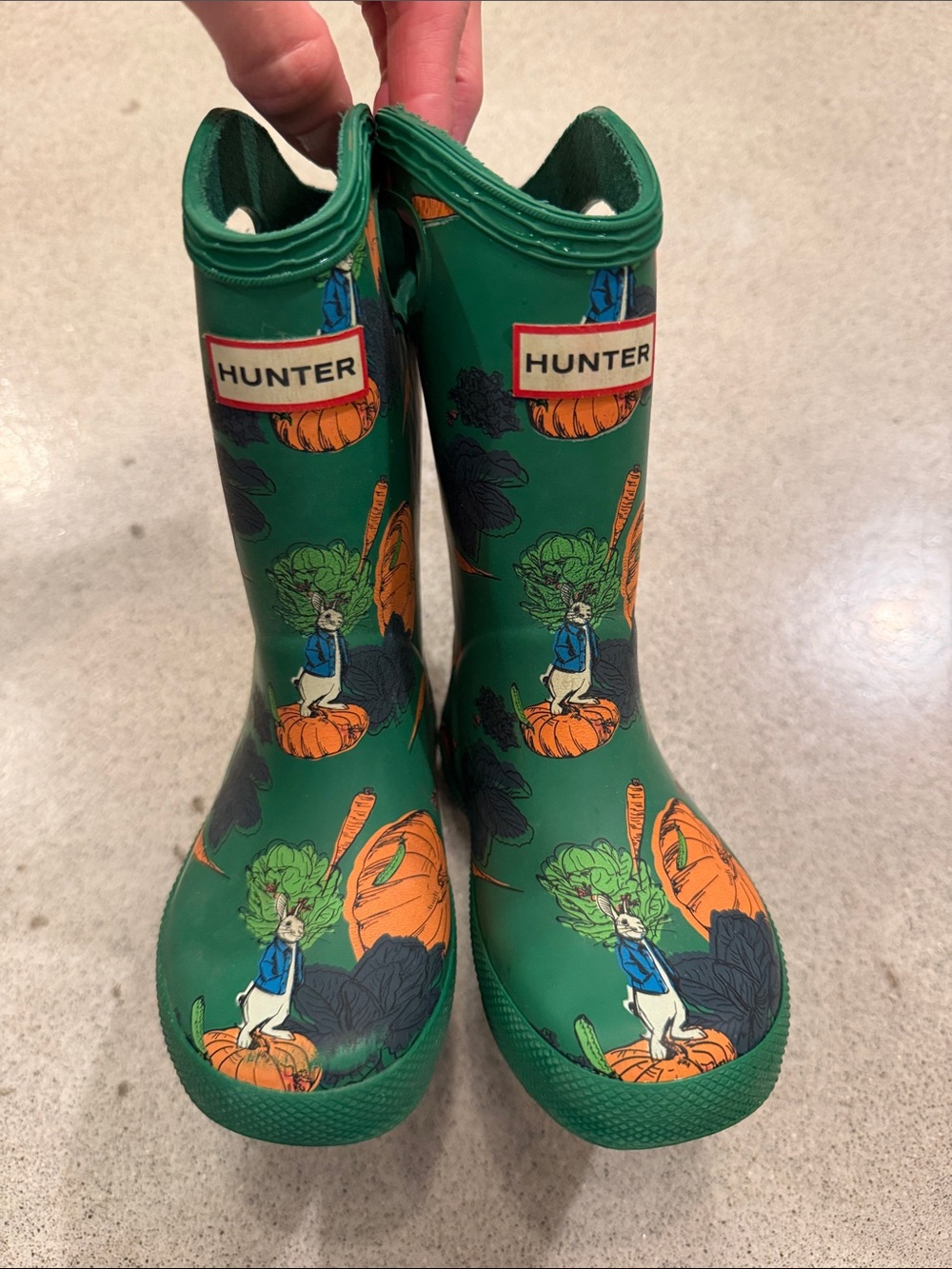 Hunter Green Kids Rain Boots with Peter Rabbit Print